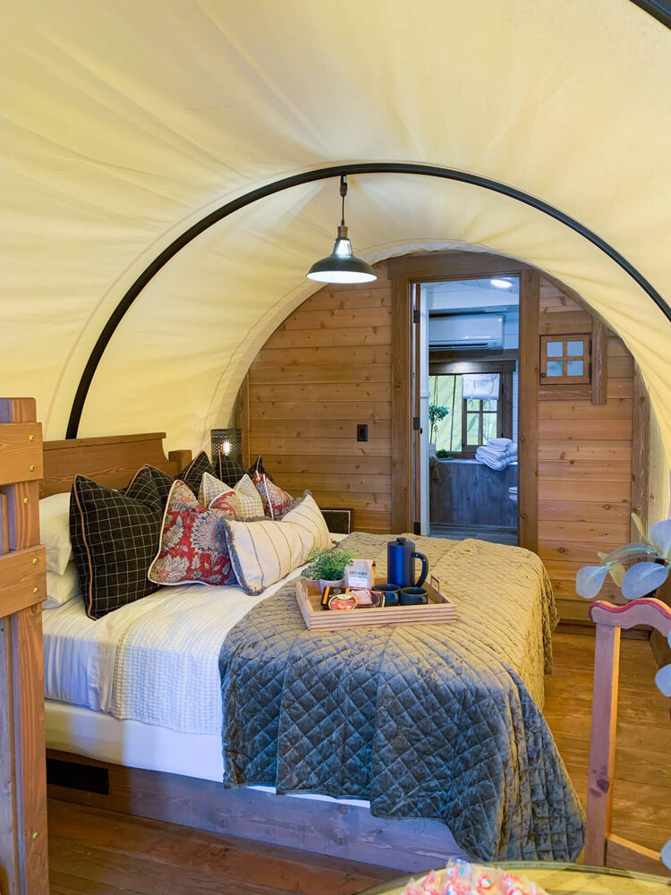 Real Conestoga-style wagon bedroom interior